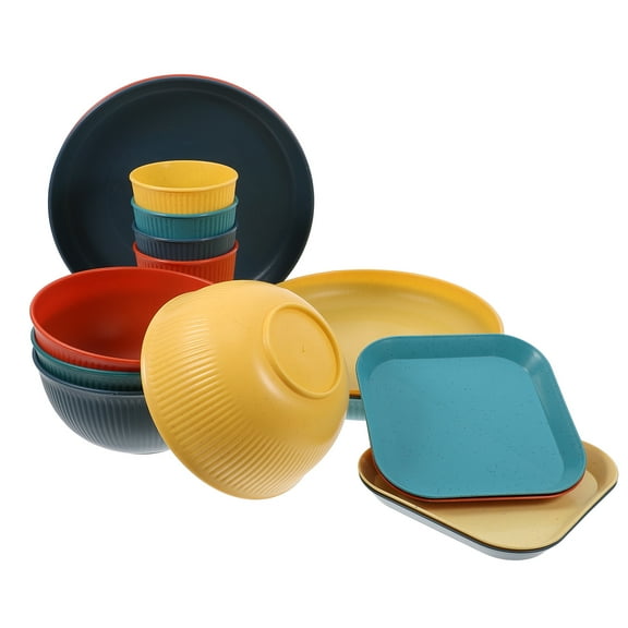 WHAMVOX  Square Tableware Set Unbreakable Camping Plates Serving Bowls