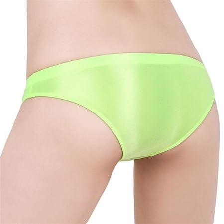 

Large Size Gloss Low Waist Satin Shiny Knickers Women Panties Transparent Underwear Briefs FLUORESCENT GREEN S