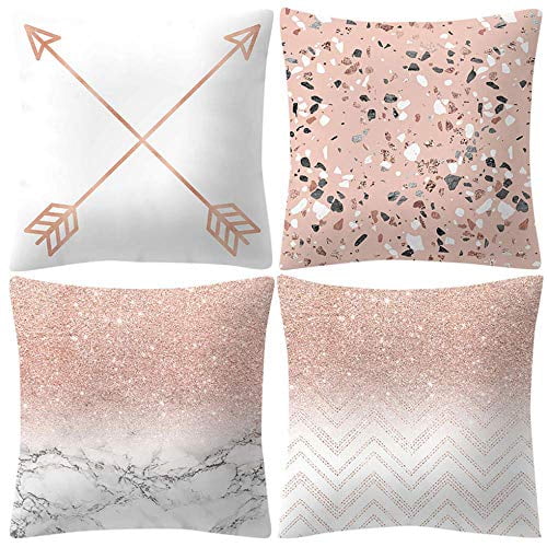 Set of 4 Rose Gold Pillow Case Covers Arrow Marble Pattern Throw Pillow Case Square Cushion Cover Modern Pillowcase for Sofa Couch Home Decor 18X18 Shipped from USA!!! Pink 