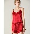 thumbnail image 5 of Women Satin Two-Piece Pajama Set Cami Top & Rufle Hem Shorts PJ Set Red L, 5 of 8