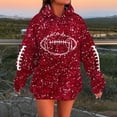 thumbnail image 2 of Cnbwig Oversized Sweatshirts for Women Rugby Printed Sequins Hooded Drop Shoulder Long Sleeve Glitter Pullover with Drawstring Pockets Loungewear Womens Trendy Sweatshirt Red S, 2 of 5