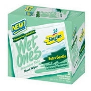 Wet Ones Extra Gentle Sensitive Skin Moist Wipes With Cucumber And Chammomile - 24 Singles, 3 Pack