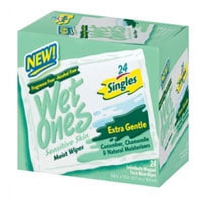 Wet Ones Extra Gentle Sensitive Skin Moist Wipes With Cucumber And Chammomile - 24 Singles, 6 Pack