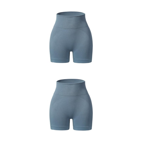 Qarigey Pantalones cortos sin costuras para mujer, mallas cortas de Fitness, cintura alta, levantamiento de cadera, ropa elástica, ropa Azul claro METRO 2piezas