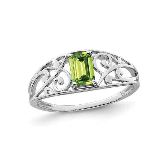 1/2 Carat (Ctw) Emerald-Cut Peridot Ring in Sterling Silver