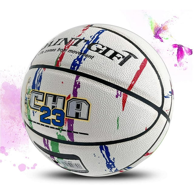 Ballon de Basketball Taille 6/7 Ballon de Basketball de Collège Ballon de Basketball Coloré de Rue Pompe pour Intérieur et Extérieur pour Filles, Garçons et Jeunes – Taille et Poids Officiels