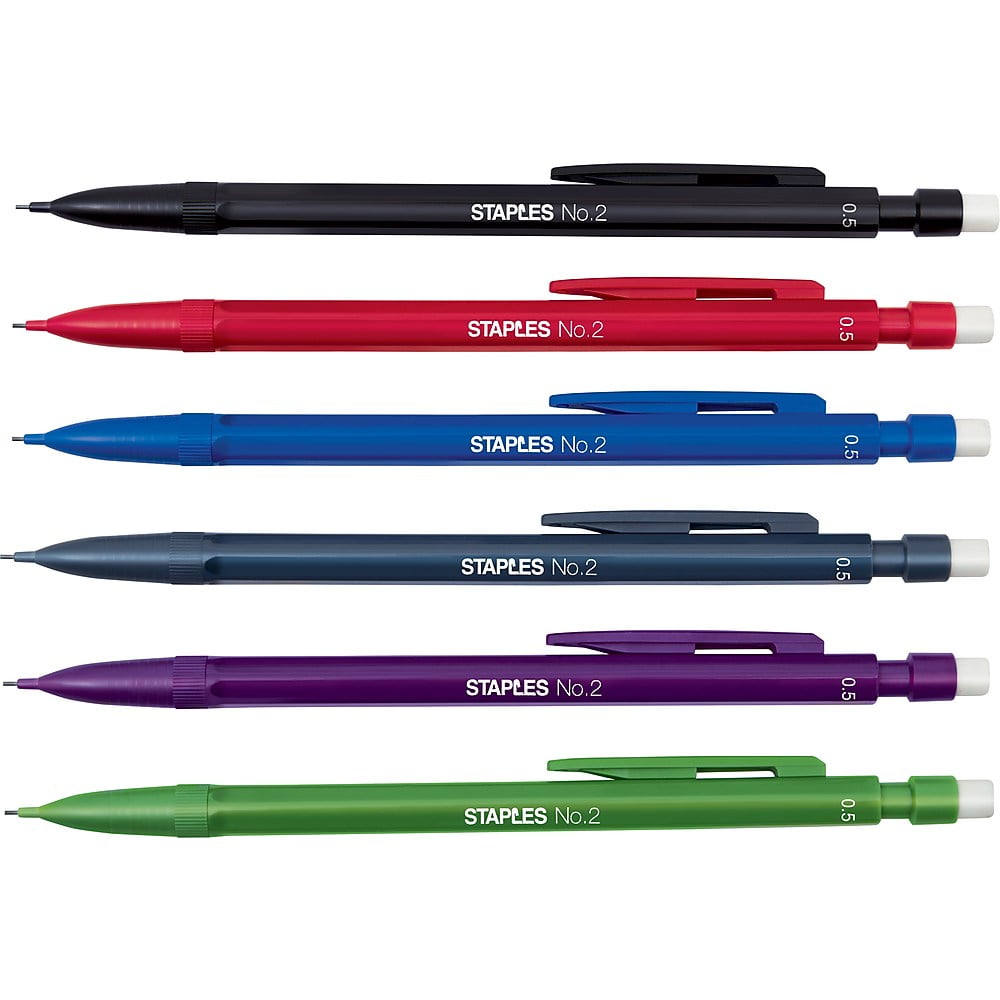 STAPLES NO. 2 MECHANICAL PENCILS FINE 0.5MM ASSORTED 12PK (29087)