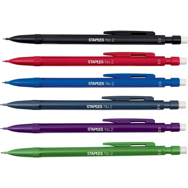 STAPLES NO. 2 MECHANICAL PENCILS FINE 0.5MM ASSORTED 12PK (29087