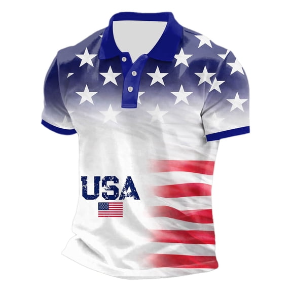 WAYUTE Mens Polo Shirts Independence Day 4th of July Patriotic Graphic Shirt Short Sleeve Lapel Performance Classic Fit Top Casual Outdoor