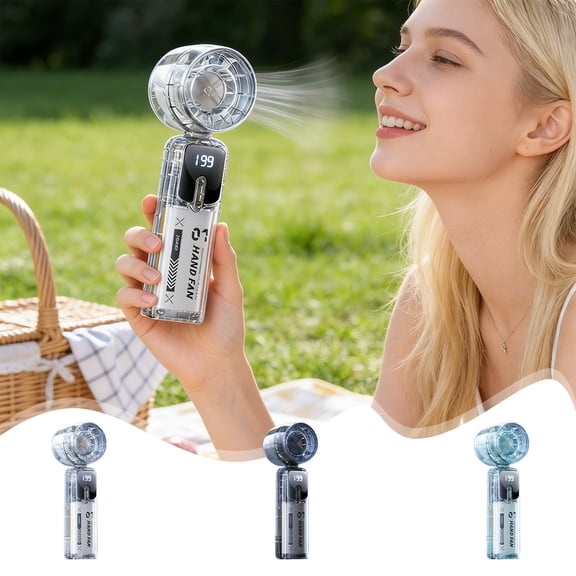 Transparent Ice Cooling Foldable Handheld Fan with Semiconductor Refrigeration LED Digital Display 90 Degree Tilt Portable Mini Fan for Travel Outdoor Office by PALIFEUR
