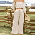 thumbnail image 6 of 2 Piece Outfits for Women Casual off Shoulder Long Sleeve Crop Tops Drawstring Wide Leg Pants Matching Lounge Sets, 6 of 8