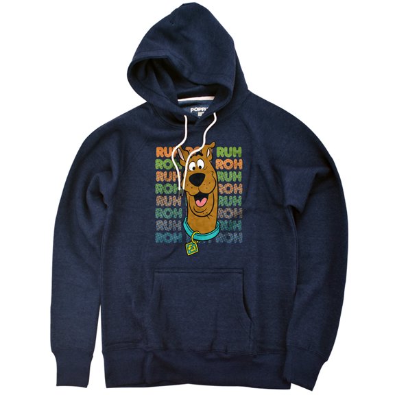 Scooby Doo! Ruh Roh Repeat Unisex Adult Slim Fit Pull-Over Heather Hoodie, Navy, Small