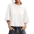 thumbnail image 2 of Short Sleeved Solid Color Women Casual Crewneck Knit Crop Sweater Tops, 2 of 5