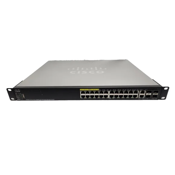 Used Cisco SG550X-24P-K9 SG550X 24 port GIG PoE+ Managed Switch.