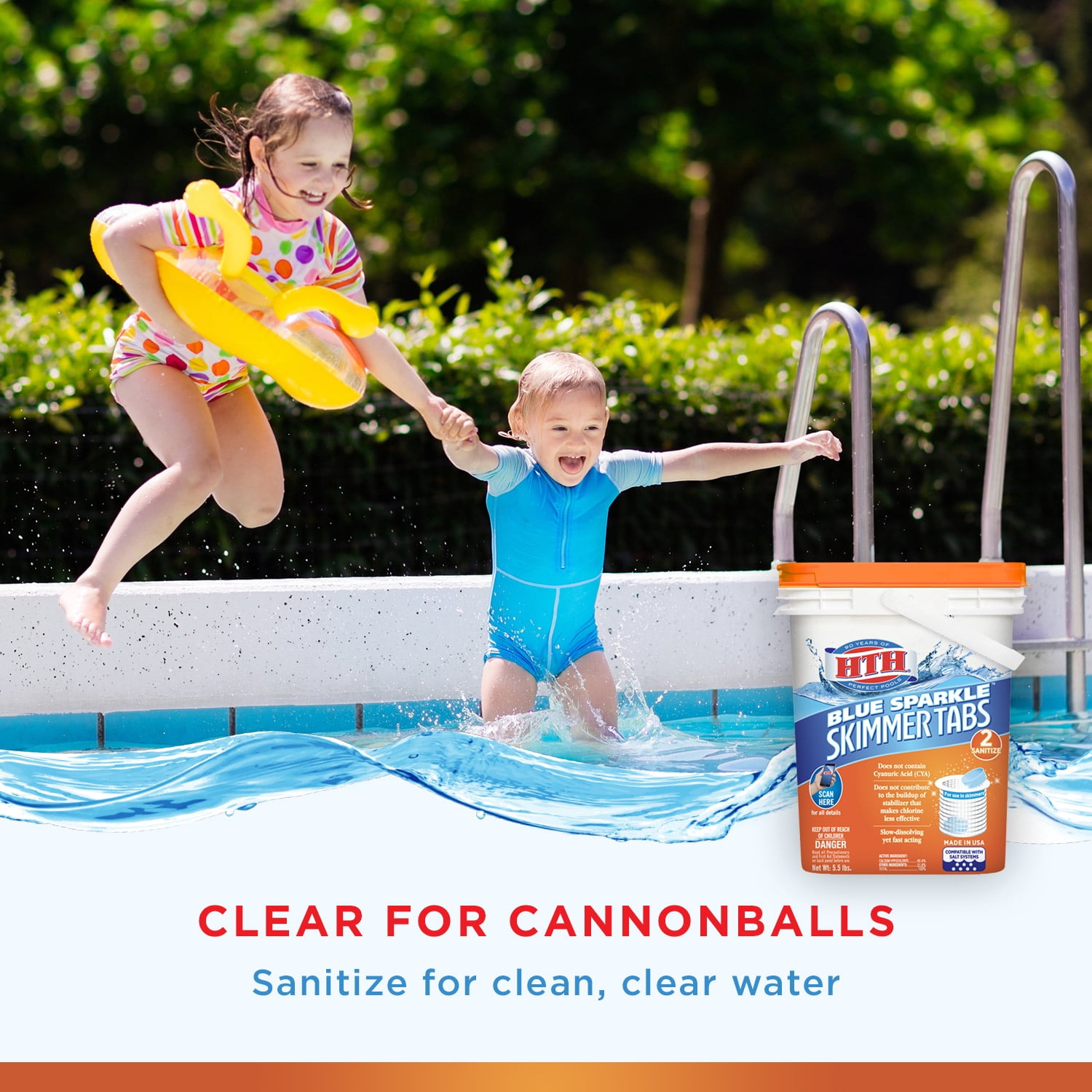 hth Blue Sparkle Skimmer Chlorine Tablets, Unstabilized Sanitizer for pools, 5.5 lbs