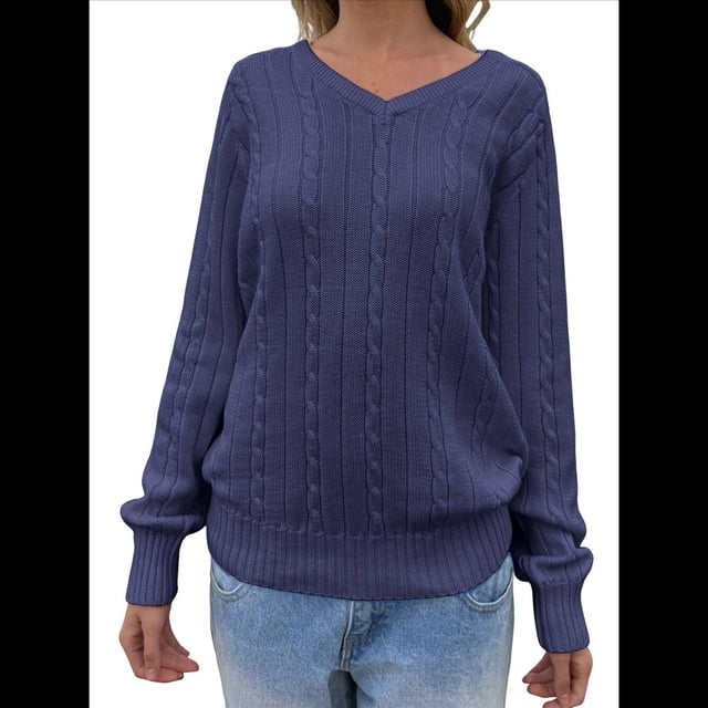 Suéteres Clásicos de Punto Cable para Mujer, Suaves, Informales, de Negocios y A , para Otoño. Azul Marino S