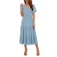 thumbnail image 2 of Tqcoqu Women's Casual Summer Dress V Neck Short Sleeve Flowy Stretchy Comfort Fit for Daily Wear Work Midi Dresses,Light Blue,Women's S-XXL, 2 of 7