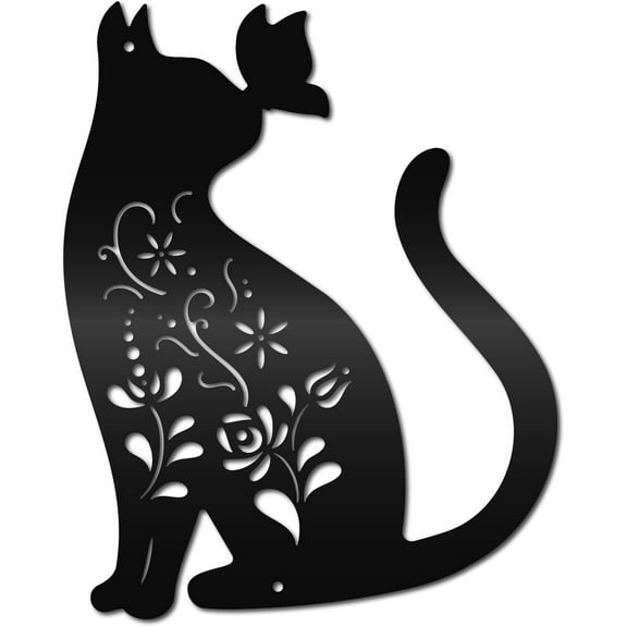 Metal Black Cat Wall Decor Cat Butterfly Wall Art Flower Laser Cut Hanging Ornament Wall Decoration Cat Sculpture Minimalist Gift for Cats Lover Bedroom Home Living Room Office 11.8x9.4Inch DIY