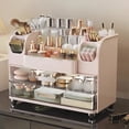 thumbnail image 1 of Makeup Organizer For Vanity Countertop With 2 Large Drawers Spacious Display Cabinet Partitioned Top Compartment 6 Brush Holders Beauty Storage, 1 of 4