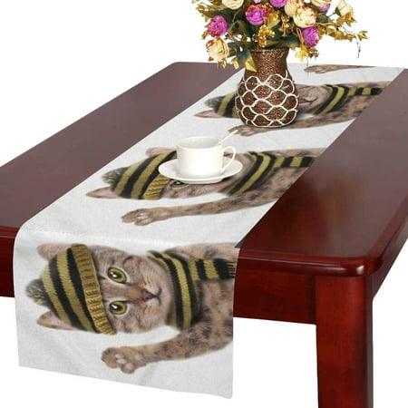 Mkhert Cute Cat Animal With Hat And Scarf Table Runner Home Decor