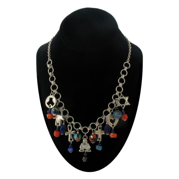 Coexist In Peace Fringe Necklace Mosaic Glass Beaded 18" Ladies Adult Women
