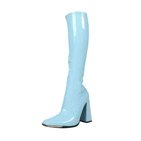 

Boots for Women Clearance Deals! Verugu High Chunky Heel Ankle Boot Combat Boots for Women Woman s Head Thick Heel Bright Leather High Heel Boots Side Zipper Middle Boots Light blue 41