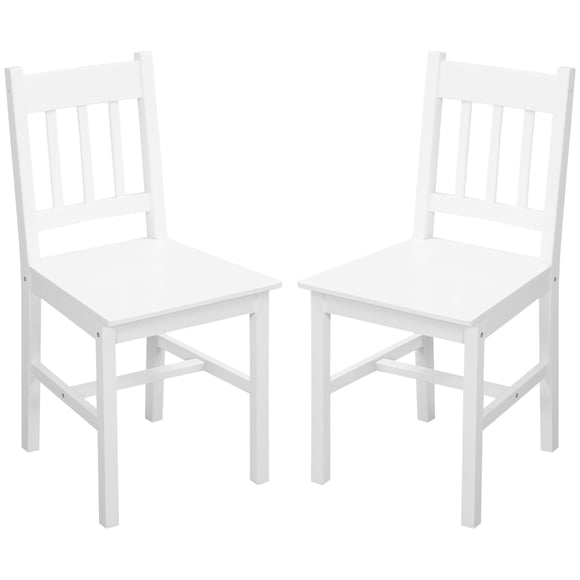 Set of 2 White Dining Chairs, Rustic Farmhouse Kitchen Chairs with Slat Back, Solid Pine Wood Structure, 33.7" H Supportive Seating for Dining Room, Kitchen, or Hallway
