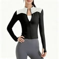 thumbnail image 2 of FNFYFH Womens Zip Up Yoga Jacket Color Block Long Sleeve Workout Shirts Crop Athletic Running Jackets with Thumb Holes, 2 of 8
