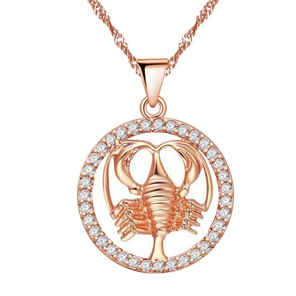Uloveido 12 Zodiac Mothers' Day Cancer Necklace with Rose Gold Plated Crab Animal Shape Cubic Zirconia Constellation Birthday Necklace June 22nd to July 22nd Gift N1047-Cancer