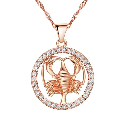 Uloveido 12 Zodiac Mothers' Day Cancer Necklace with Rose Gold Plated Crab Animal Shape Cubic Zirconia Constellation Birthday Necklace June 22nd to July 22nd Gift N1047-Cancer