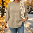 thumbnail image 4 of SuTry Plus Size Women's Sweatshirt Crew Neck 3/4 Sleeve Quilted Pullover with Curved Hem for Casual Fall Days and Cozy Lounging, 4 of 8