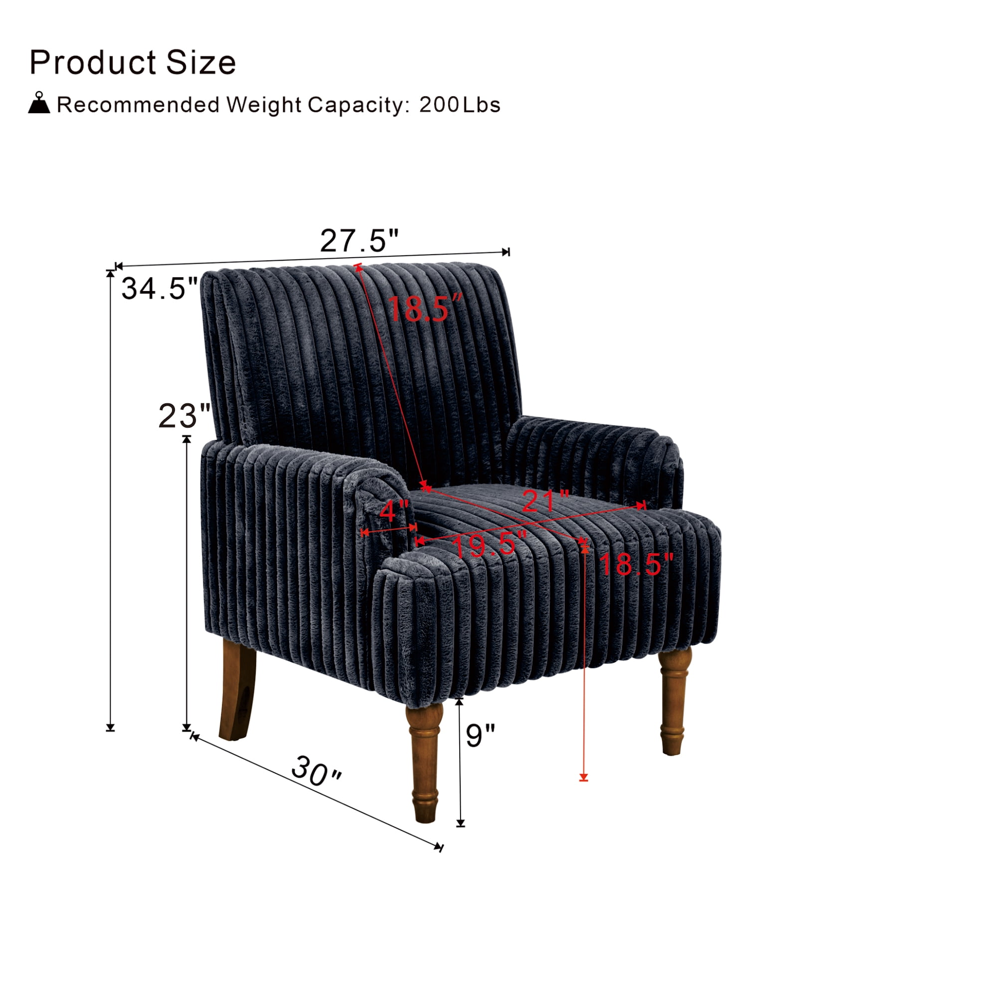 Aukfa Mid Century Corduroy Accent Chair, Wide Wale Upholstered Armchair with 9" Wood Legs for Living Room Bedroom,Gray
