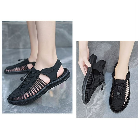 Sandalia plana para hombre, sandalia de punta cerrada para exteriores, sandalia de verano para exteriores, sandalia de dos cordones, elegante y moderna