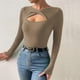 thumbnail image 5 of Jerséis de punto acanalado con aberturas y manga larga para mujer: corte ajustado, detalle de abertura en el pecho, poliéster, para fiestas o para el día a día, tallas S-XL, 5 of 7