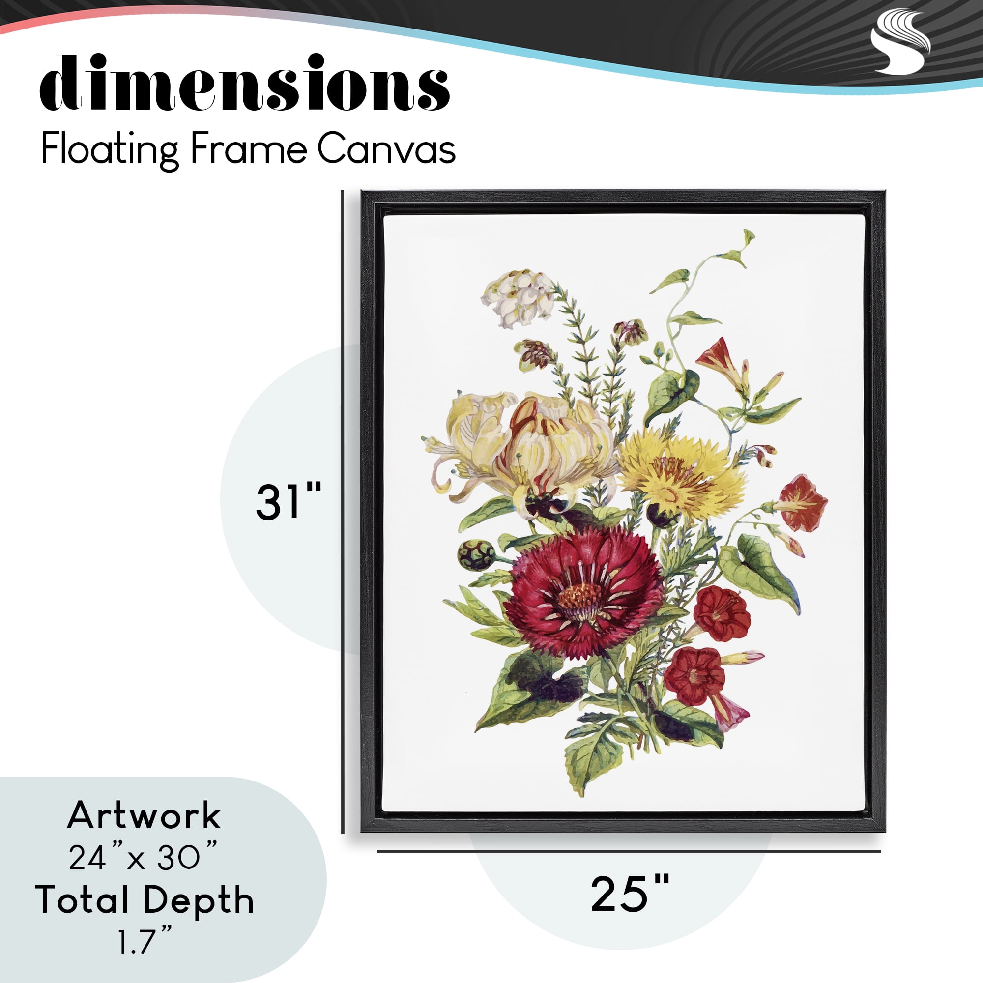 Bundle Of Wild Florals Black Framed Floater Canvas Wall Art, design by Lettered and Lined
