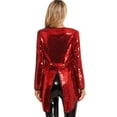 thumbnail image 3 of TiaoBug Woman's Magician Costume Tailcoat Tuxedo Jacket Sequins Long Sleeve Coat Circus Blazer Red M, 3 of 7