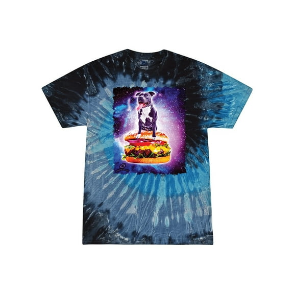 Wild Bobby, Space Pitbull Riding a Hamburger, Animal Lover, Tie-Dye Tees, Evening Sky, Small