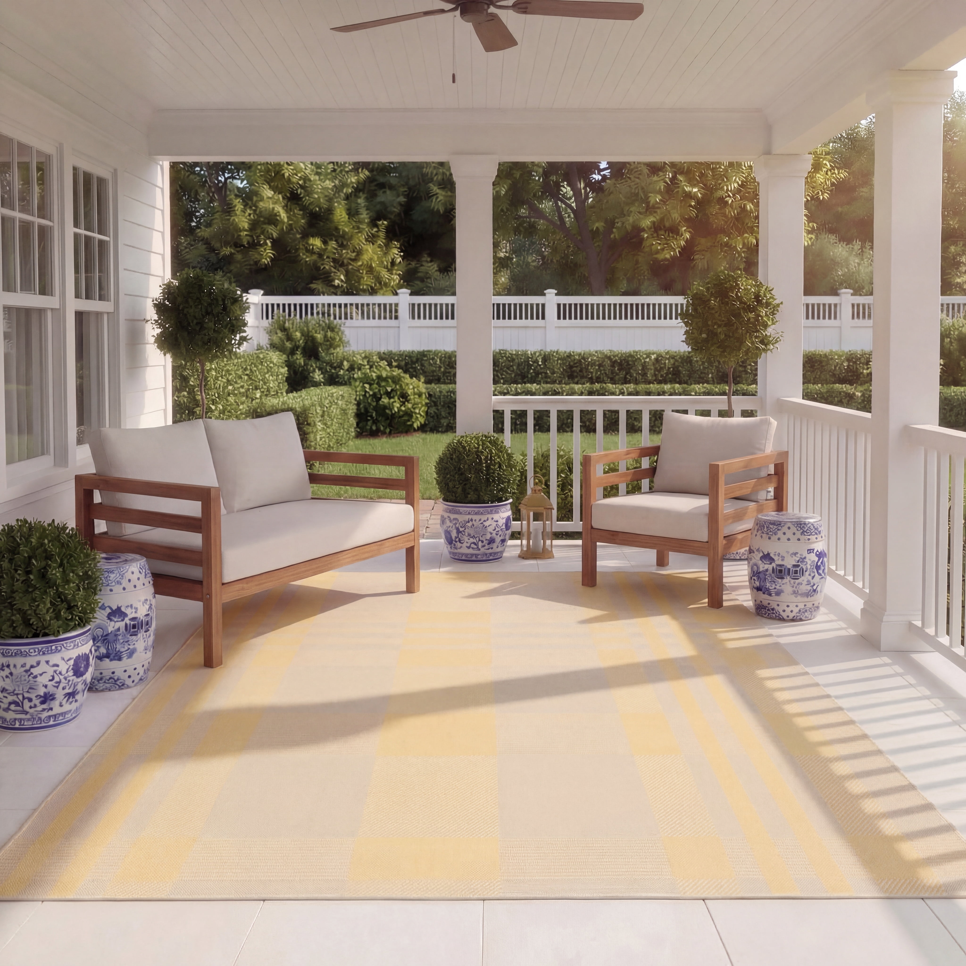 Safavieh Courtyard Benjamin Plaid Indoor/Outdoor Area Rug, Gold/Beige, 6'7" x 9'6"