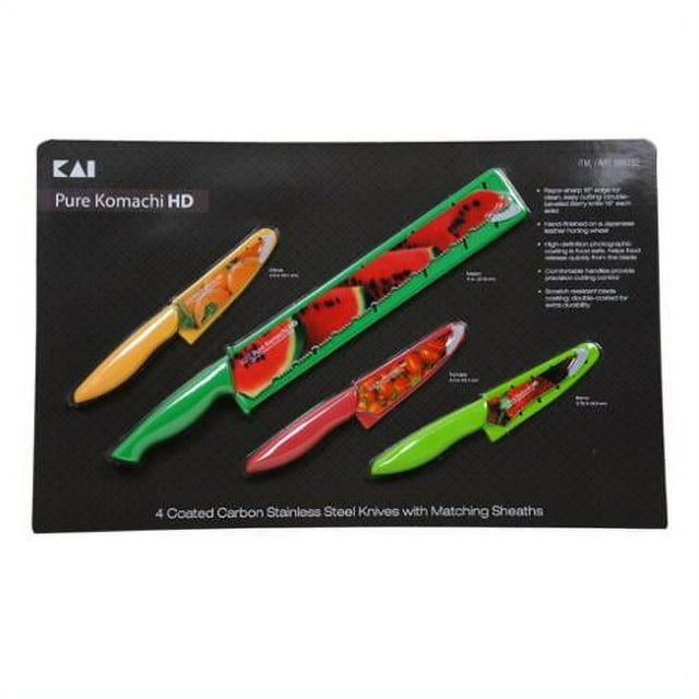 Pure Komachi HD 4 Cuchillos de Acero Inoxidable Al Carbono Recubiertos con Fundas a Juego