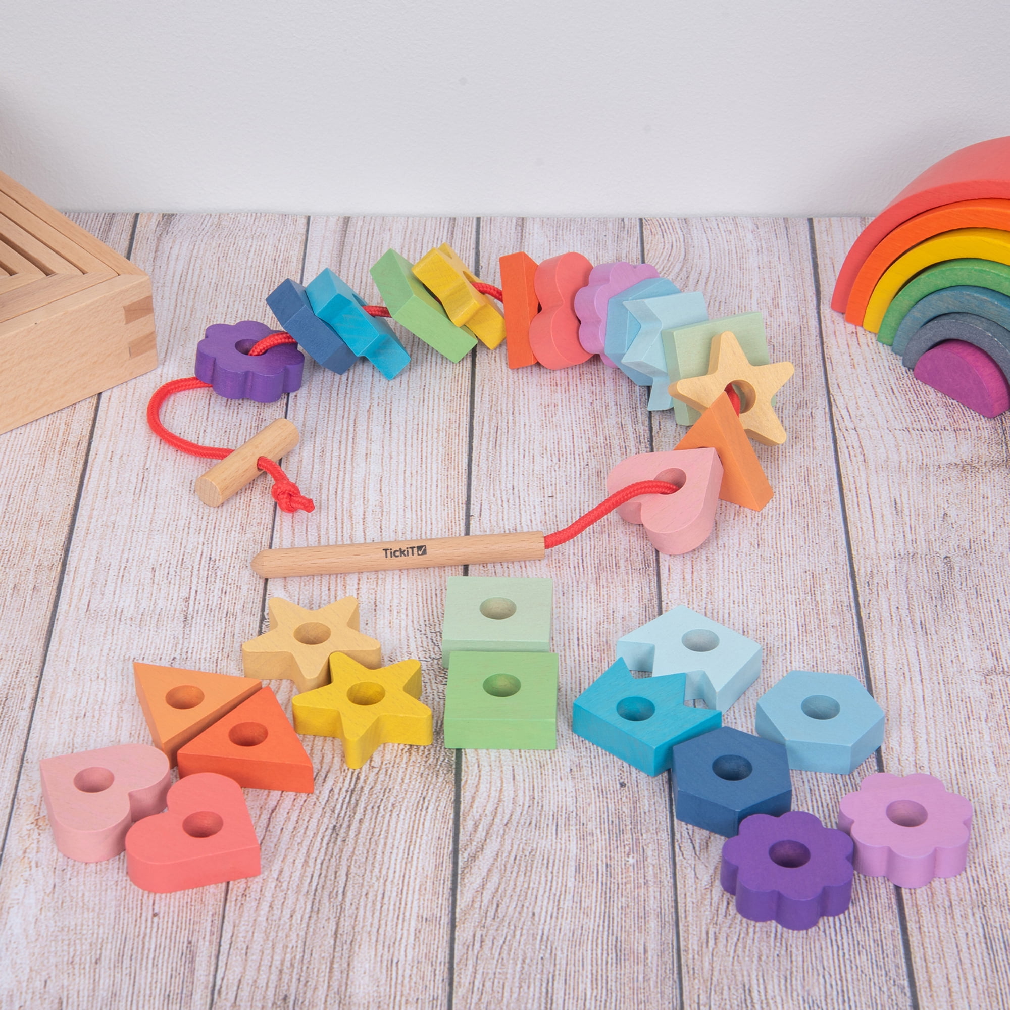 TickiT Rainbow Wooden Lacing Shapes