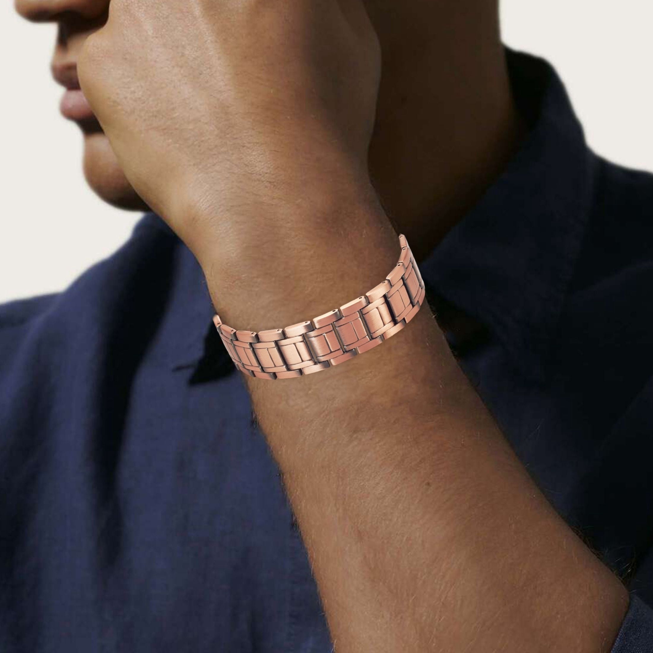 Metaljc 3X Strength Magnetic Copper Bracelet for Men, Gifts for Husband, Length 8.9 In, Width 0.8 In