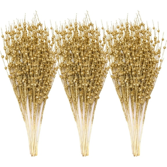 24 Pcs Christmas Tree Berry Stem, Decorative Bead Sticks,Glittery Twigs,Picks,Branches, for Christmas Tree, Small Vase, Holiday, Wedding, Party Decoration (15 Inches)