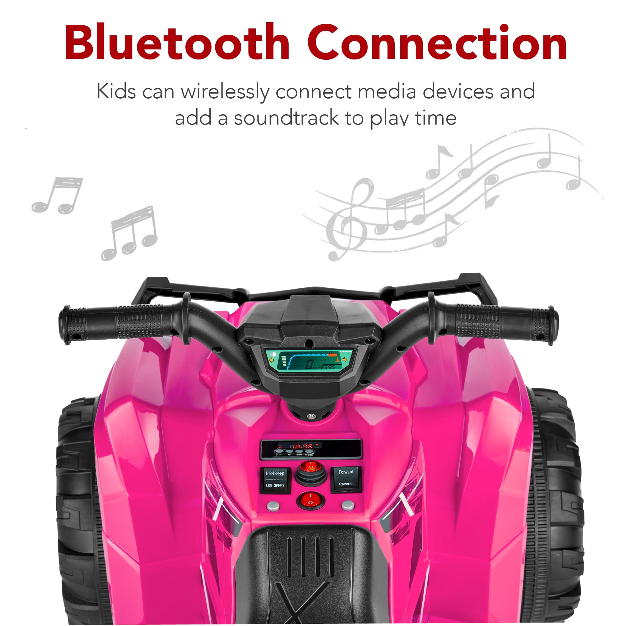 Best Choice Products 12V Kids Ride-On ATV Quad w/ Bluetooth, 2.4mph Max, Treaded Tires, LED Lights, Radio - Hot Pink