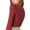 thumbnail image 3 of Listenwind Women Ribbed Knit Cropped Basic T-shirt Long Sleeve V Neck Contrast Color Skinny Pullover Tops 90s E-Girl Streetwear, 3 of 4
