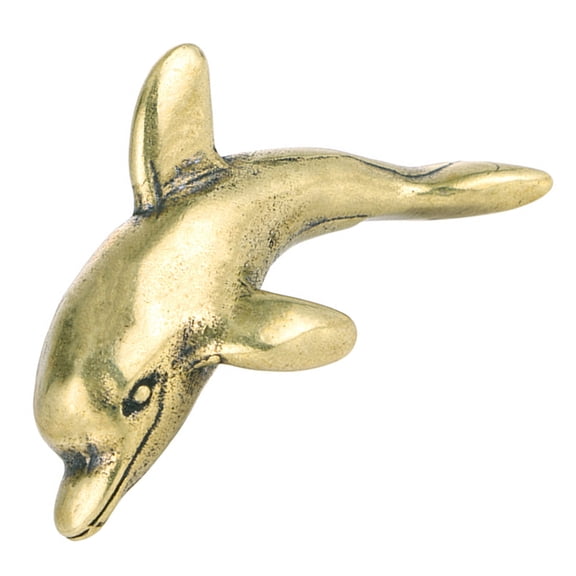 OUNONA Dolphin Sculpture Figurine Home Decor Vintage Brass Statue Golden Tabletop Decor 1Pcs