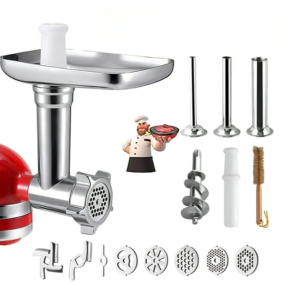 Meat Grinder Attachment for KitchenAid Mixer, Heavy-Duty Food Grinder with 5 Plates, 3 Sausage Stuffer Tubes & Blades, Meat Mincer Accessory for Kitchen Use, Compatible with KitchenAid Stand Mixers