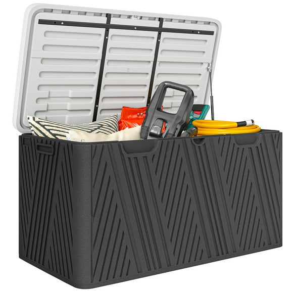 Outsunny 100 Gallon Outdoor Storage Box, Waterproof and Lockable Deck Box