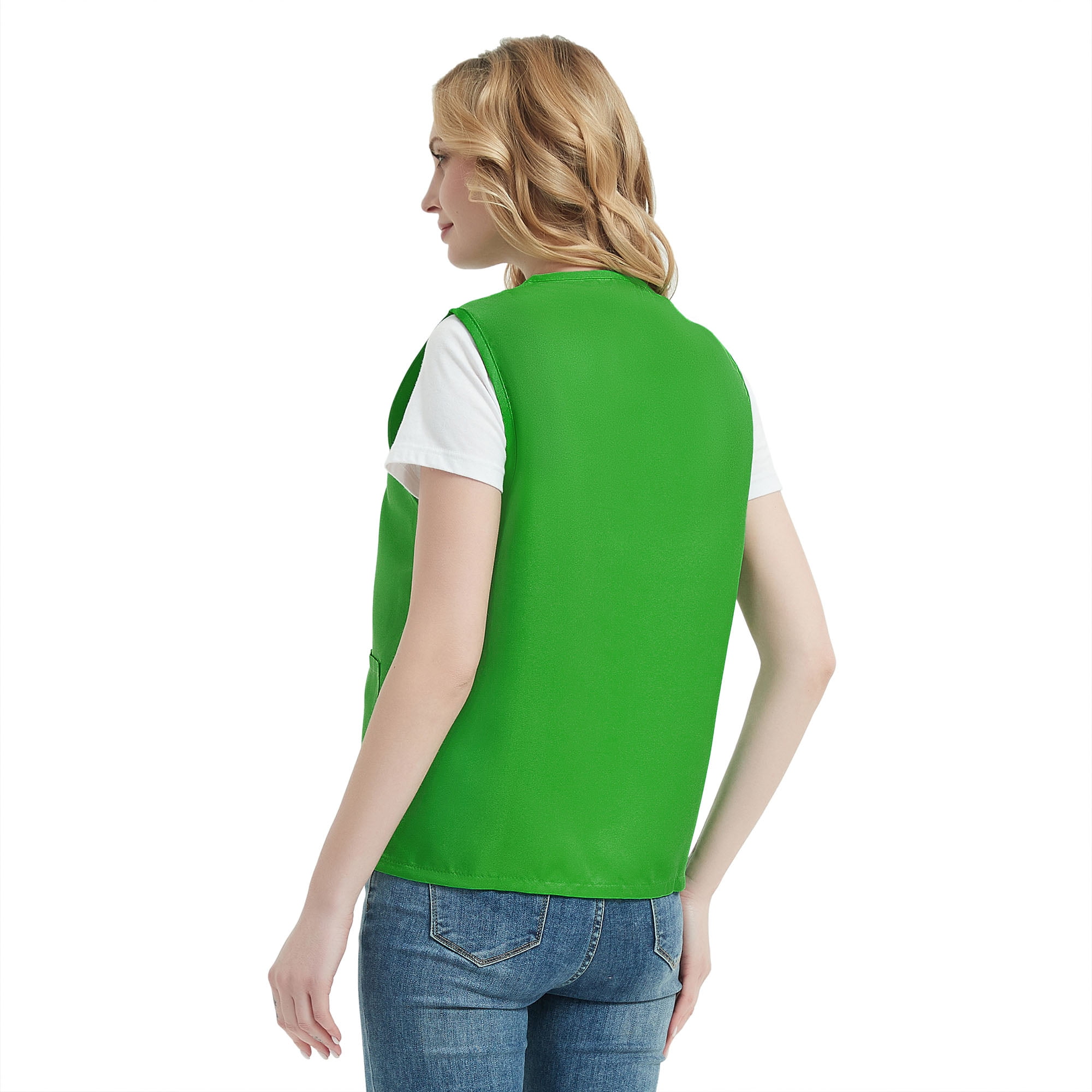 TOPTIE 5 Pack Unisex Work Vest Button Up Vest Volunteer Activity Supermarket Uniform-Green-2XL
