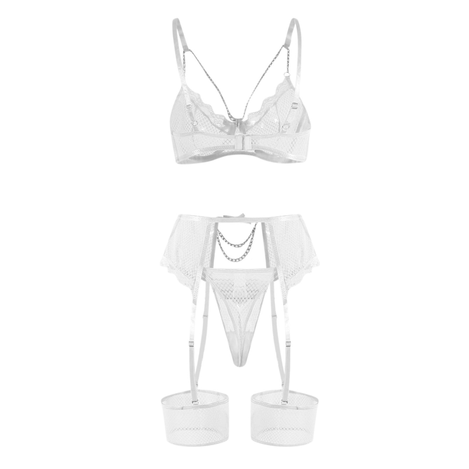 新品　PELLICULE  lace lingerie set white Sexy White Lace Sheer Bra Bralette Underwear Panties Plus