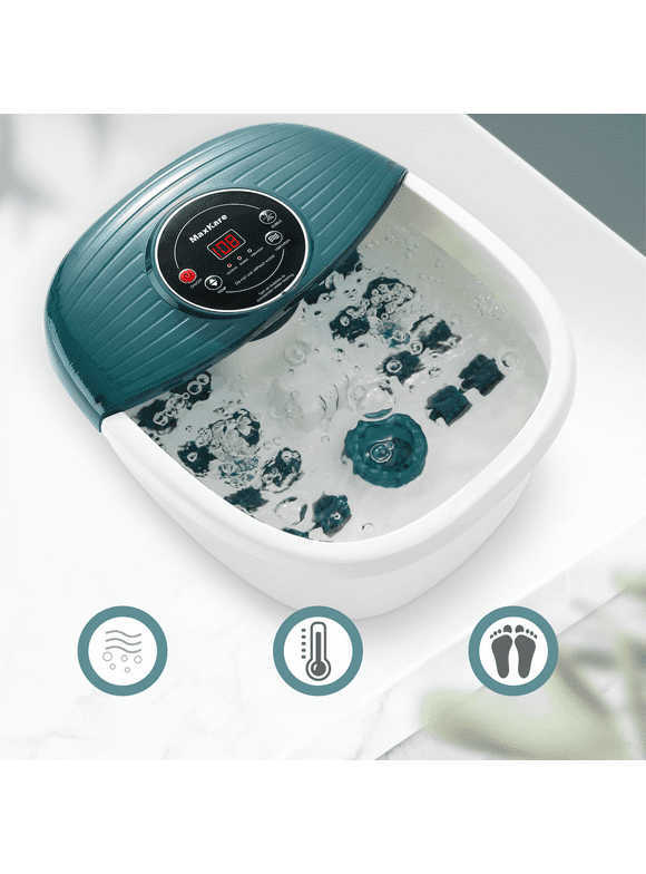 MaxKare Foot Spa Bath Massager with Heat, Bubbles, and Vibration, Digital Temperature Control, 16 Detachable Massage Rollers, Soothe and Comfort Feet